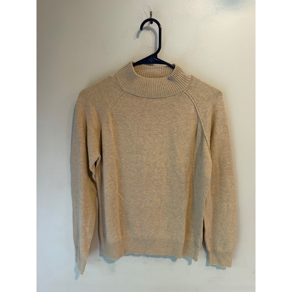 Jeanne Pierre Womens Beige Cotton Mock Neck Raglan Sleeve Sweater Size M